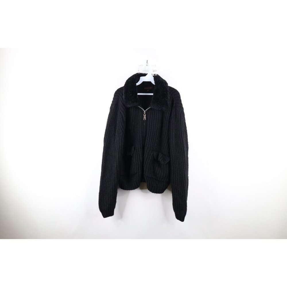 Steven Land Womens XL Distressed Wool Blend Chunky Ribbed Knit Sweater Jacket